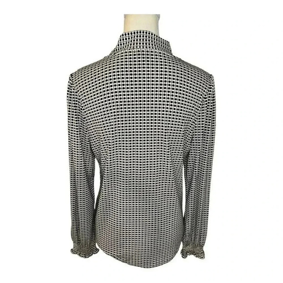 Adrianna Papell Women's Medium Black White‎ Brown Dot Patterned Tie Neck Top - Picture 3 of 7